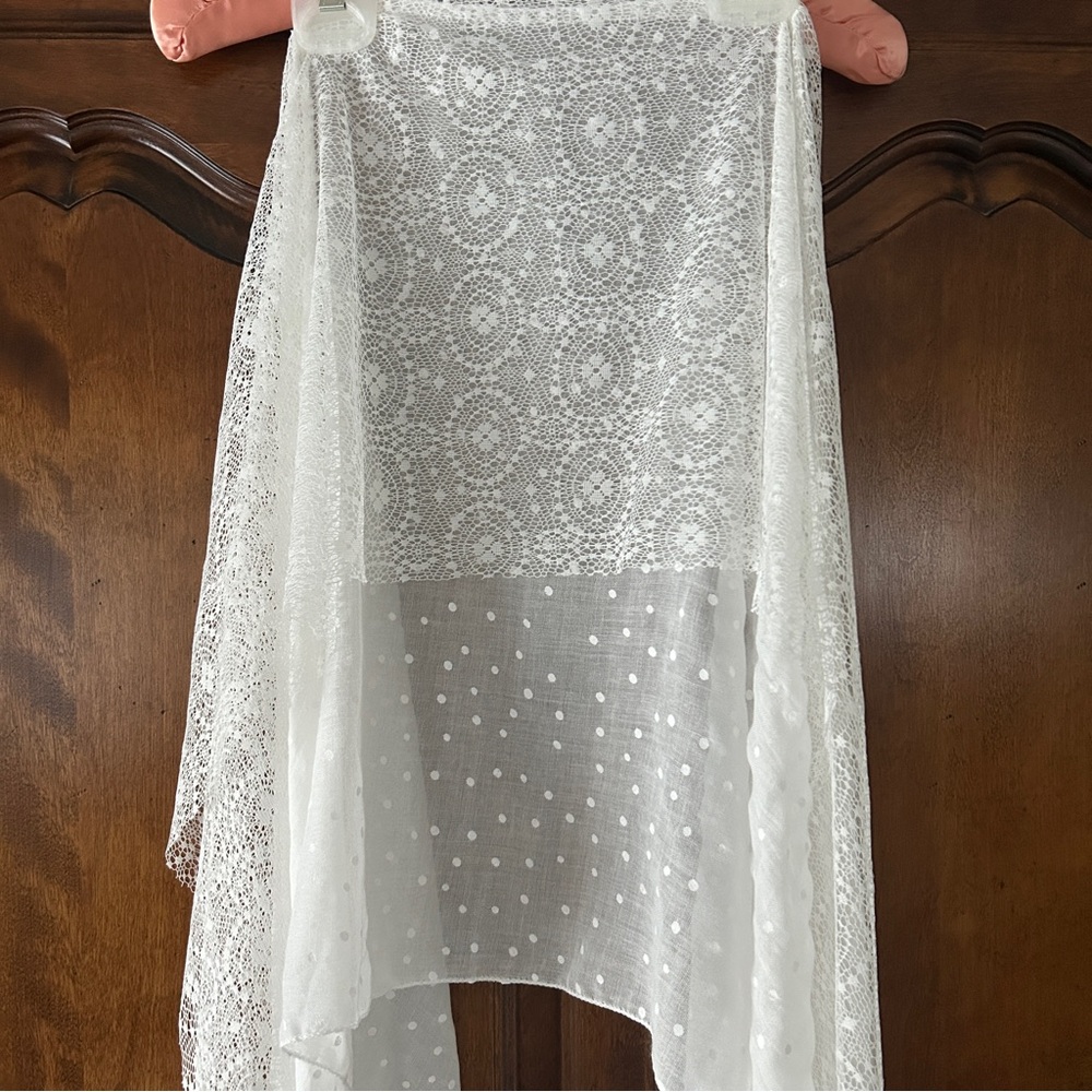 Vintage Lace & Swiss Dot Layered Scarf Shawl – Romantic Lace Wrap – 76” - Picture 11 of 16